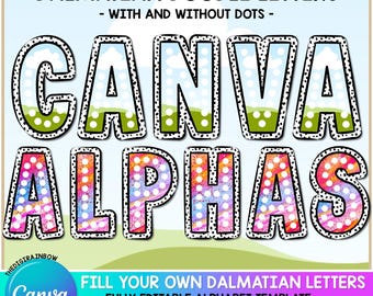 CANVA Dalmatian Alphabet Template, Design Your Own Dalmatian Dots Letters, Drag and Drop, Fill Canva Frames, Dalmatian Spots, commercial use