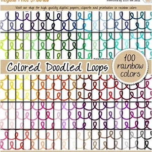 100 rainbow doodle loops digital paper colored digital paper doodled pattern doodled clipart rainbow printable 12x12 printable planner
