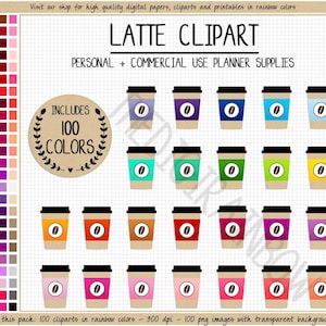 SALE 100 COFFEE clipart latte clipart tea clipart hot chocolate clipart coffee planner stickers mug planner stickers starbucks cliparts ECLP image 1