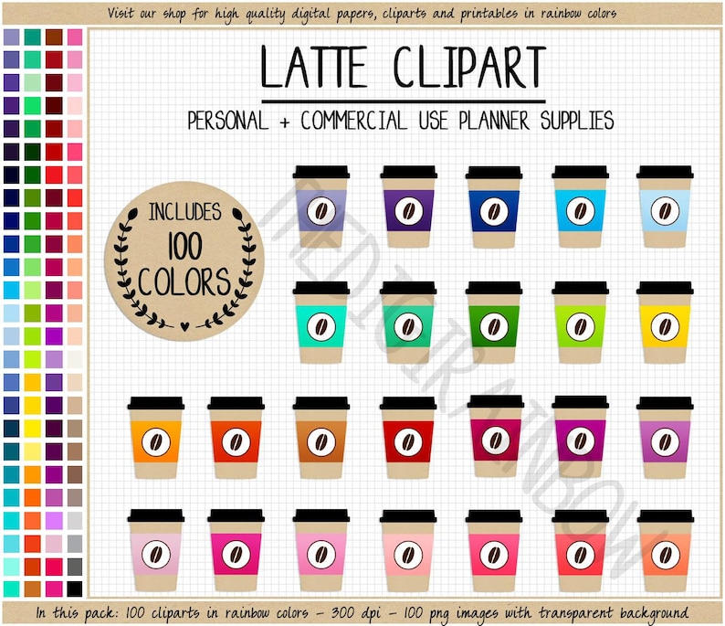SALE 100 COFFEE clipart latte clipart tea clipart hot chocolate clipart coffee planner stickers mug planner stickers starbucks cliparts ECLP image 1