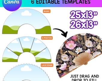 Clack Fan CANVA Template, Drag and Drop 26" & 25" Chinese Click Fan, Printable DIY Sublimation Editable CANVA Frame Bundle commercial use ok