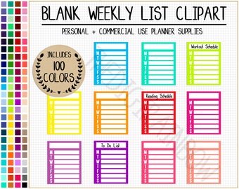 SALE 100 WEEKLY LIST full box planner clipart blank weekly full box task full box to do list rainbow planner clipart bright planner stickers