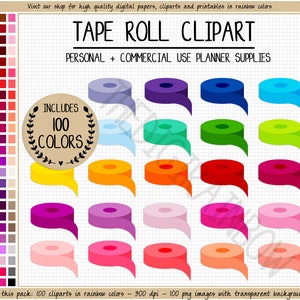 SALE 100 WASHI TAPE Clipart Regenbogen Washi Clip Art Regenbogen Masking Tape druckbare Planer Aufkleber bunt Scrapbooking Zubehör Eclp Mambi