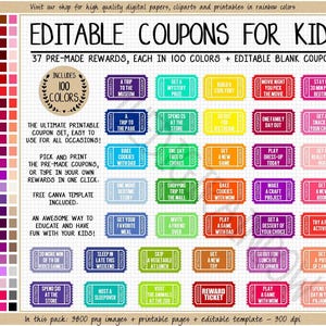 Cupons de recompensa editáveis, imagens clipart, bilhetes de recompensa imprimíveis, arco-íris, cupons em branco, atividade infantil, faça você mesmo, livro de cupons, educação domiciliar, imprimível, professor.