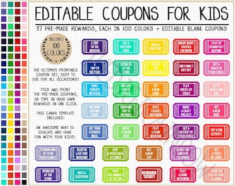 EDITABLE REWARD COUPONS clipart printable reward tickets rainbow blank coupons kids activity diy coupon book homeschool printable teacher