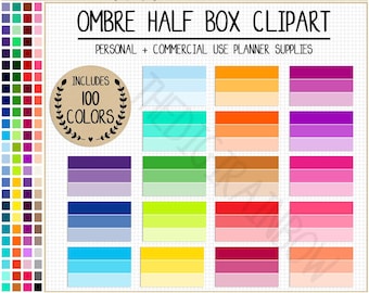 SALE 100 ombre half box planner stickers gradient half box clipart rainbow half box printable planner stickers pastel Erin Condren stickers