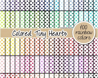 100 colored tiny heart digital paper valentine's day digital paper rainbow heart digital paper pastel heart planner sticker 12x12 digit