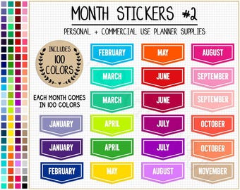 Month digital planner sticker January to December cute rainbow printable date covers Goodnotes Bullet Journal Erin Condren commercial use