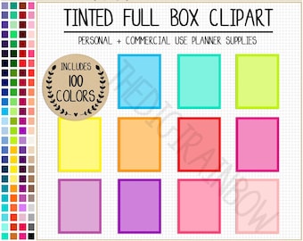 SALE 100 TINTED full box planner stickers Erin Condren full box Happy Planner outlined full box printable planner stickers rainbow stickers