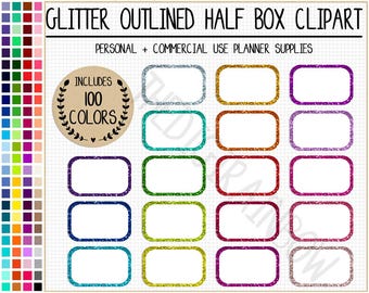SALE 100 GLITTER half box stickers outlined glitter sticker rainbow glitter planner sticker bright Erin Condren glitter clipart Eclp sticker