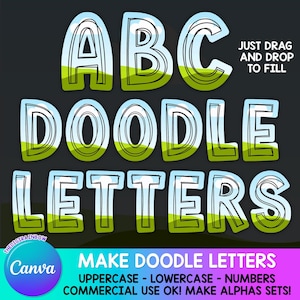 EDITABLE Doodle Alphabet Canva Template, Fill Your Own Custom Blank Letters, Hand Draw Doodle Font Commercial use digital sublimation DTF