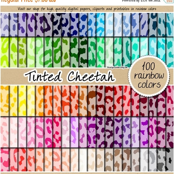 100 seamless cheetah digital paper cheetah pattern rainbow safari background animal print leopard pastel neutral bright commercial clipart