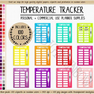 SALE 100 TEMPERATURE TRACKER fever monitor temp sticker ovulation tracker thermometer health printable Erin Condren Goodnote digital clipart