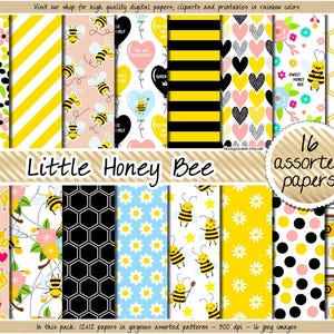 VENDA Abelha de mel papel digital padrão de favo de mel padrão floral abelha rainha sem costura papel digital bumblebee clipart fofo margarida coração fundo