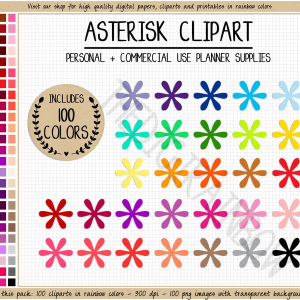 SALE 100 ASTERISK clipart asterisk planner stickers star clipart functional printable planner stickers Erin Condren commercial use clipart