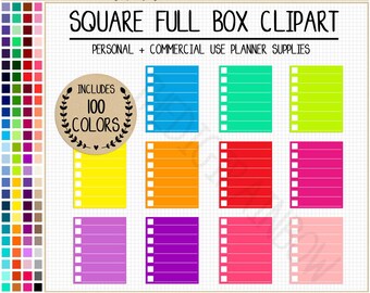 SALE 100 lined full box planner stickers with checklist rainbow planner clipart full box printable planner sticker for Erin Condren & other