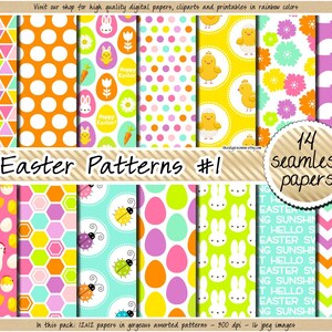NAHTLOSES Ostern digitales Papier Oster Muster Pastell Hintergrund Regenbogen Clipart Hase Ei Hummel Marienkäfer pink lila grün gelb orange