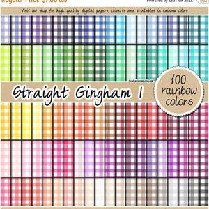 100 straight gingham digital paper rainbow gingham pattern kitchen print fabric digital paper 12x12 bright colors pastel gingham clipar