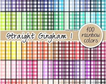 100 straight gingham digital paper rainbow gingham pattern kitchen print fabric digital paper 12x12 bright colors pastel gingham clipar