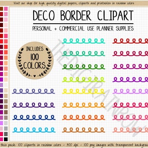 VERKOOP 100 NAADLOZE LUS clipart scheidingslijn sticker regenboog lus rand leuke afdrukbare digitale planner decoratieve sticker commercieel gebruik clipart