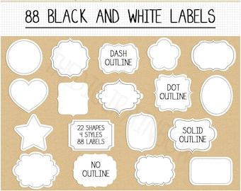SALE Printable white labels blank label outlined black label clipart gift tag kitchen sticker label school print teacher sublimation design