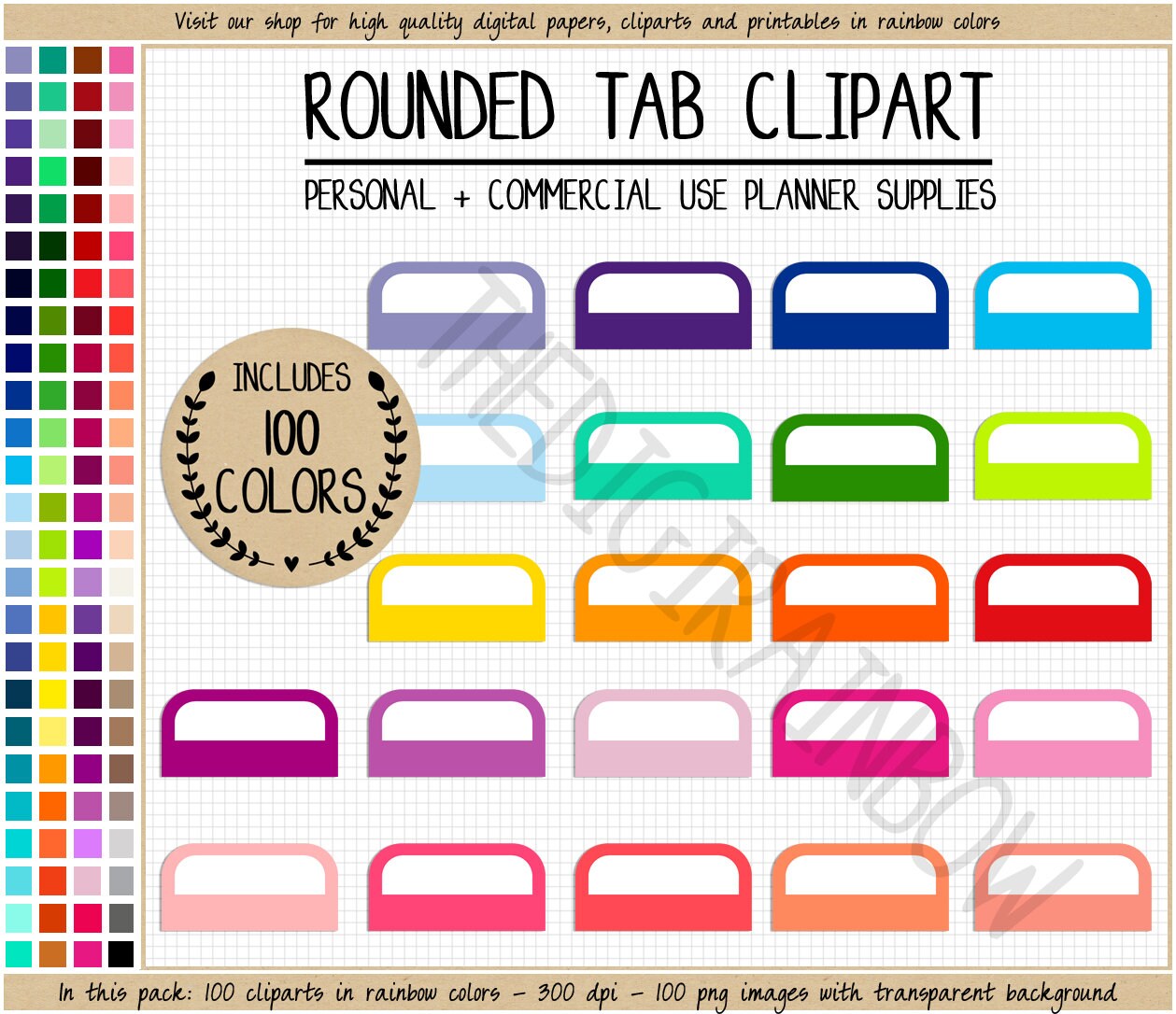 SALE 100 TAB Clipart Rainbow Tab Stickers Printable Planner Divider ...
