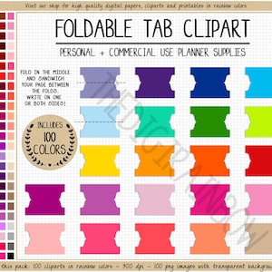 SALE 100 FOLDABLE TAB sticker printable solid double sided tab clipart rainbow planner divider blank digital tabs pastel bright neutral dark