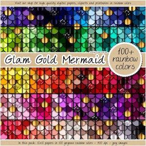 100 sirène de luxe sans couture papier numérique paillettes d'or impression écailles de poisson feuille métallique texture princesse de la mer motif arc-en-ciel paillettes fond