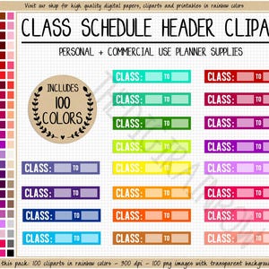 SALE 100 CLASS SCHEDULE clipart work schedule sticker school planner sticker college printable header sticker Erin Condren rainbow stickers image 1