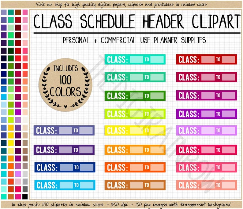 SALE 100 CLASS SCHEDULE clipart work schedule sticker school planner sticker college printable header sticker Erin Condren rainbow stickers image 1