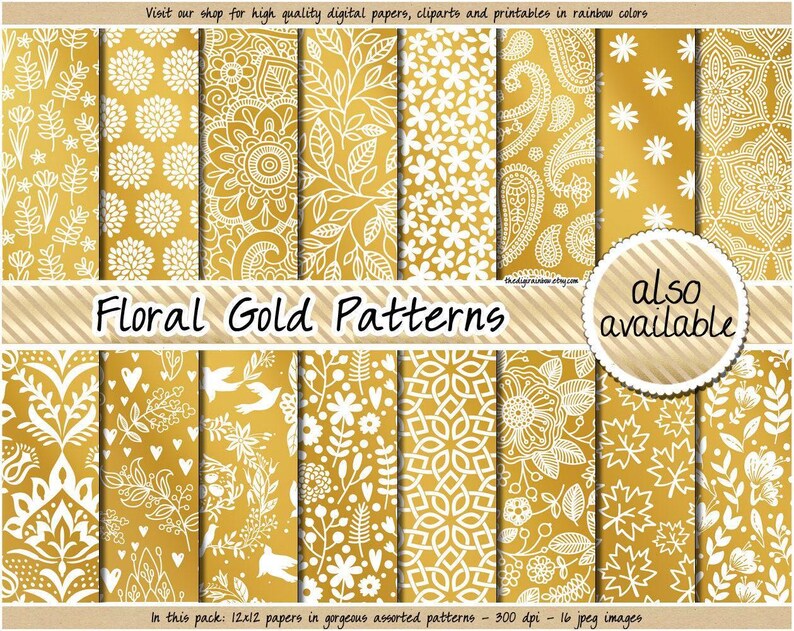 SALE gold digital paper golden digital paper gold foil printable paper gold chevron stripes polka dot gold clipart gold pattern gold sticker image 3