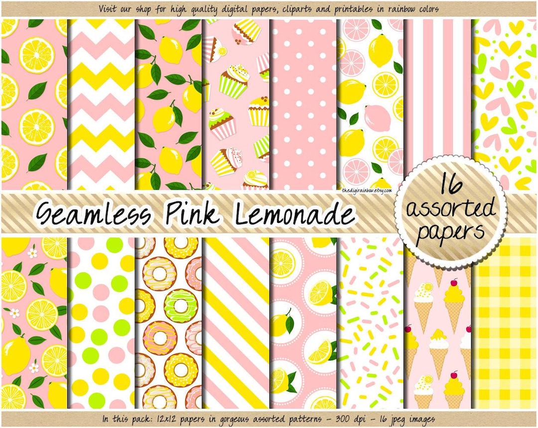 Pink Lemonade Digital Paper Seamless Lemon Background Summer Citrus ...