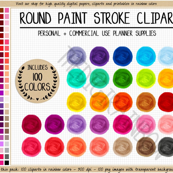 SALE 100 PAINT STROKES clipart rainbow watercolor clipart paint splash stickers watercolor planner stickers paint brush strokes art graphics