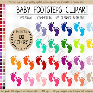 VENTE 100 EMPREINTE BÉBÉ clipart pieds pour nouveau-né planificateur autocollants bébé planificateur imprimable autocollants Erin Condren Mambi garçon fille planificateur clipart
