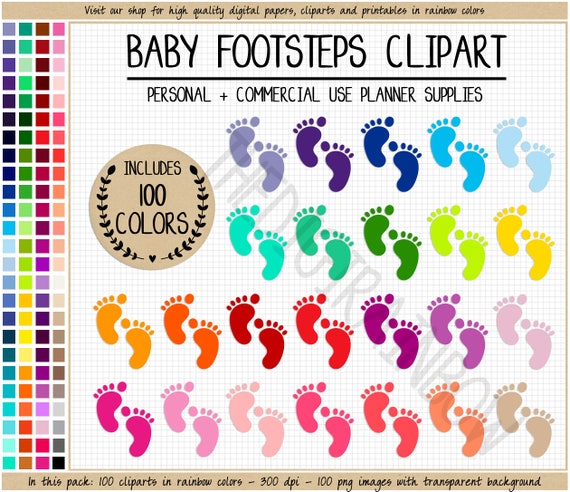SALE 100 BABY FOOTPRINT Clipart Newborn Feet Planner Stickers Baby