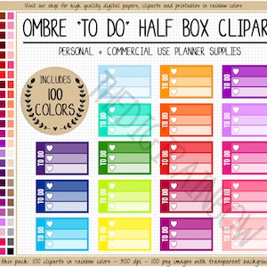 SALE 100 TO DO half box planner sticker checklist rainbow digital sticker ombre half box printable to do list blank task sticker chores eclp