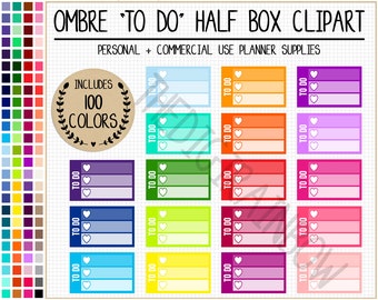 SALE 100 TO DO half box planner sticker checklist rainbow digital sticker ombre half box printable to do list blank task sticker chores eclp