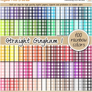 100 straight gingham digital paper rainbow gingham pattern kitchen print fabric digital paper 12x12 bright colors pastel gingham clipar