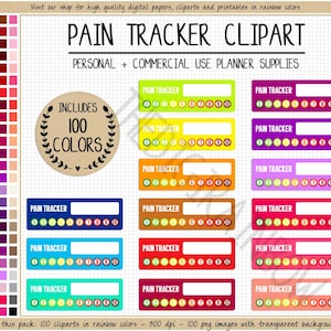Verkauf 100 PAIN TRACKER Aufkleber Schmerz Intensität Aufkleber Gesundheit druckbare Planer Aufkleber Erin Condren Goodnotes digitaler Regenbogen Planer Clipart
