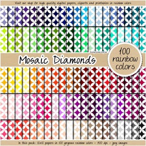 100 SEAMLESS vintage digital paper rainbow retro geometric pattern diamond background printable scrapbook sheet pastel neutral bright dark