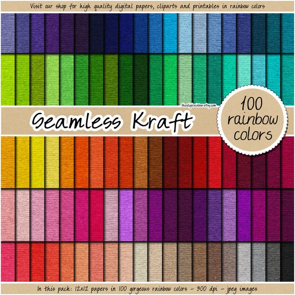 100 nahtlose kraft digitale Papier regenbogen farbige Kraft Karton Hintergrund bedruckbar Scrapbook Papier neutral hell dunkel pastell