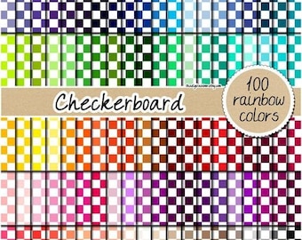 100 Seamless Checkerboard digital paper checker grid geometric background printable rainbow picnic fabric pattern bright pastel neutral dark