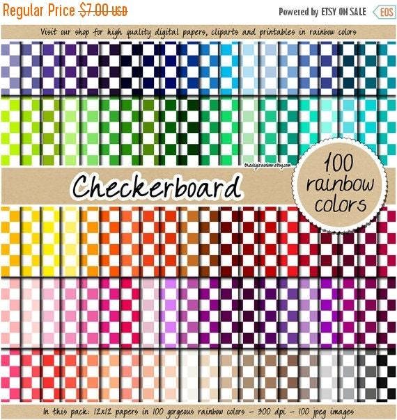 100 Seamless Checkerboard digital paper checker grid geometric background printable rainbow picnic fabric pattern bright pastel neutral dark