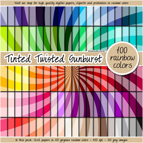100 tinted sunburst digital paper twisted starburst digital paper spiral background spiral digital paper rainbow two tone digital paper
