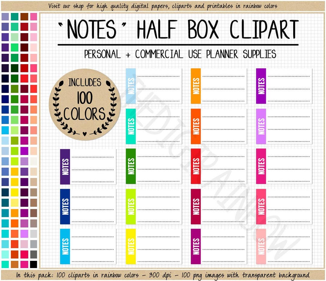 SALE 100 NOTE BOX Sticker Lined Half Box Planner Sticker Blank to Do ...