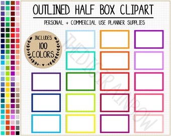 100 OUTLINED HALF box stickers blank half box printable planner stickers rainbow half box bright Erin Condren planner clipart stickers