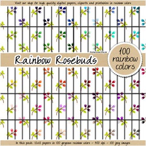 100 SEAMLESS rosebud digitales Papier romantische Hochzeit Hintergrund regenbogen rose Muster Valentinstag Einladung 12x30cm niedlichen weißen Blumendruck