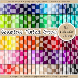 100 getint Groovy Checkerboard digitaal papier naadloos pastel dambordpatroon vervaagd retro achtergrond afdrukbare regenboog sublimatie clipart