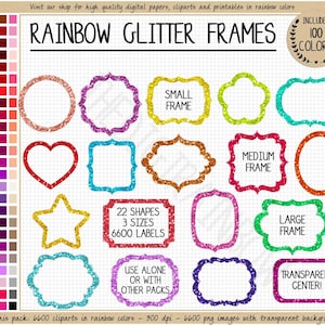 VERKOOP 6600 glam glitter frame clipart glitter branding glitter ster glitter hart afdrukbare digitale lijst regenboog sticker glitter sublimatie