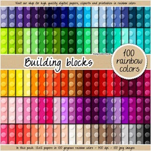 100 SEAMLESS building blocks digital paper printable construction toy clipart brick texture kids birthday background red yellow blue green